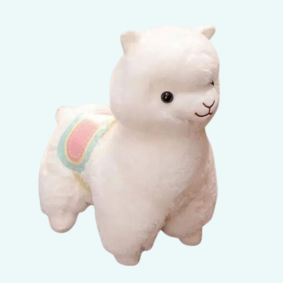 La Peluche 35cm Peluche lama blanc avec selle