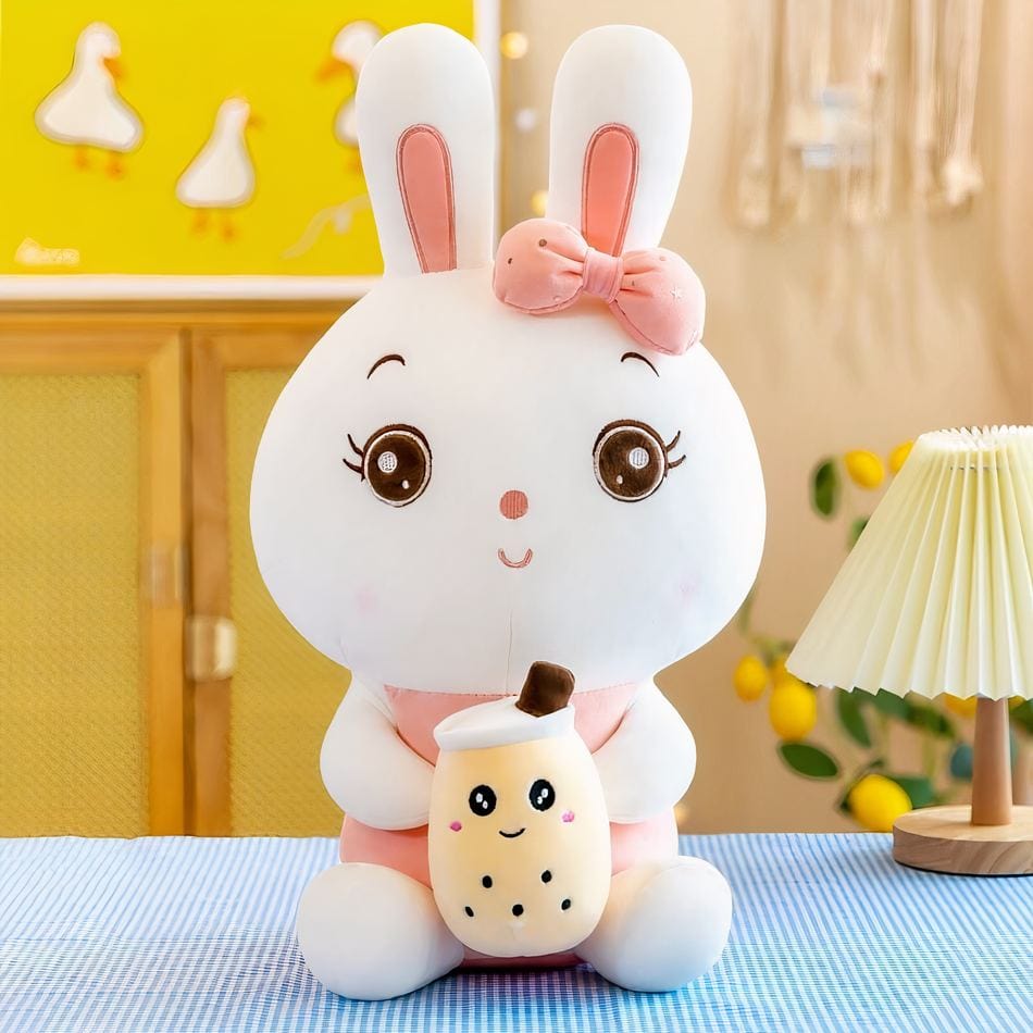 La Peluche 50cm Peluche lapin Bubble tea blanc