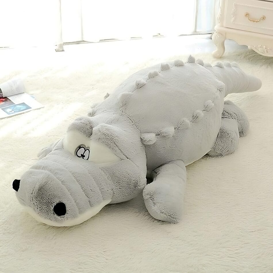 La Peluche 60cm Peluche crocodile oreiller grise
