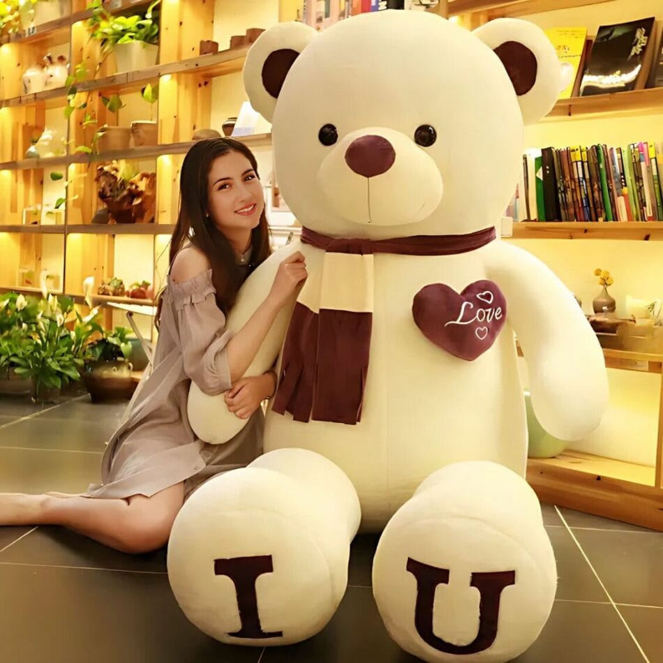 La Peluche Beige / 80cm Peluche ours géant rose
