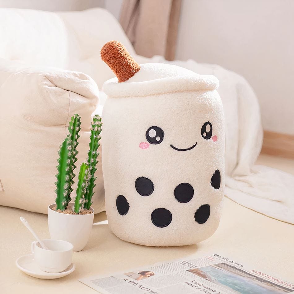 La Peluche Blanc / 22-24cm Peluche Bubble tea souriante pour enfant
