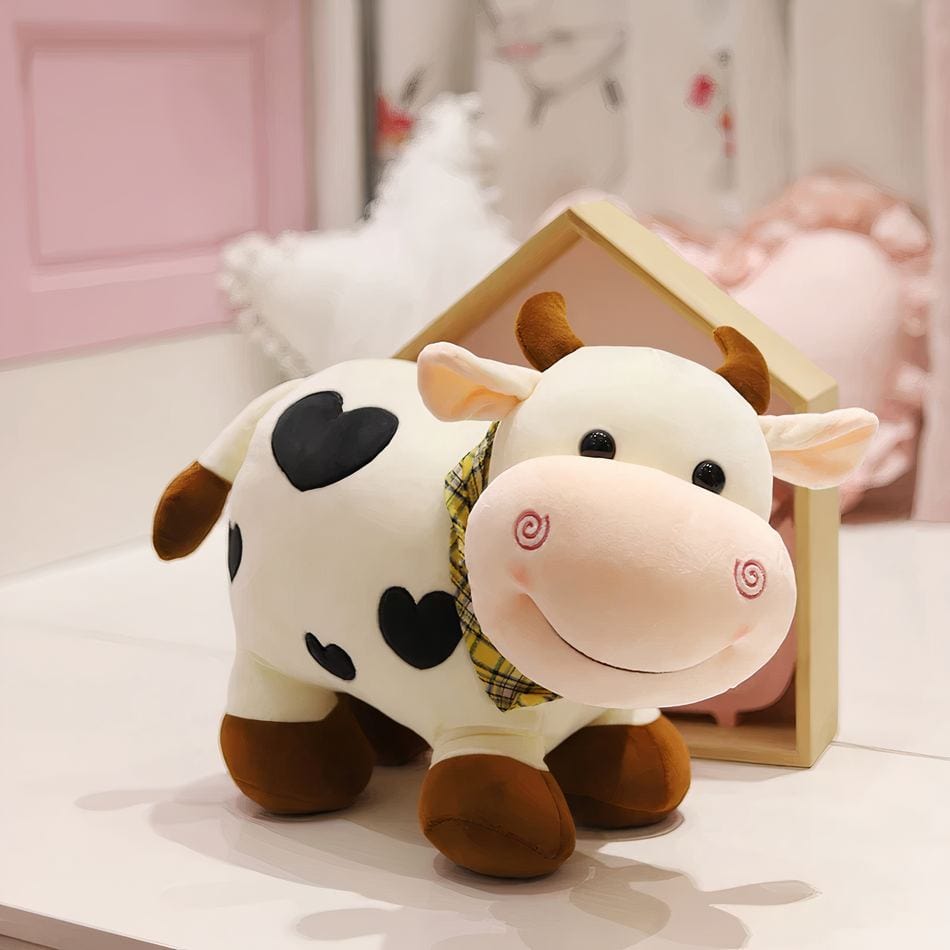 La Peluche Blanc / 25cm Peluche vache motif coeur