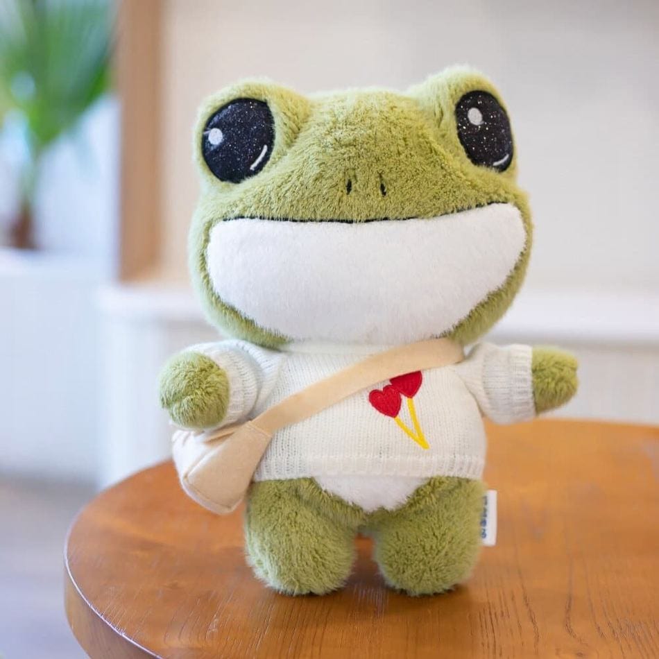 La Peluche Blanc Peluche grenouille avec sac