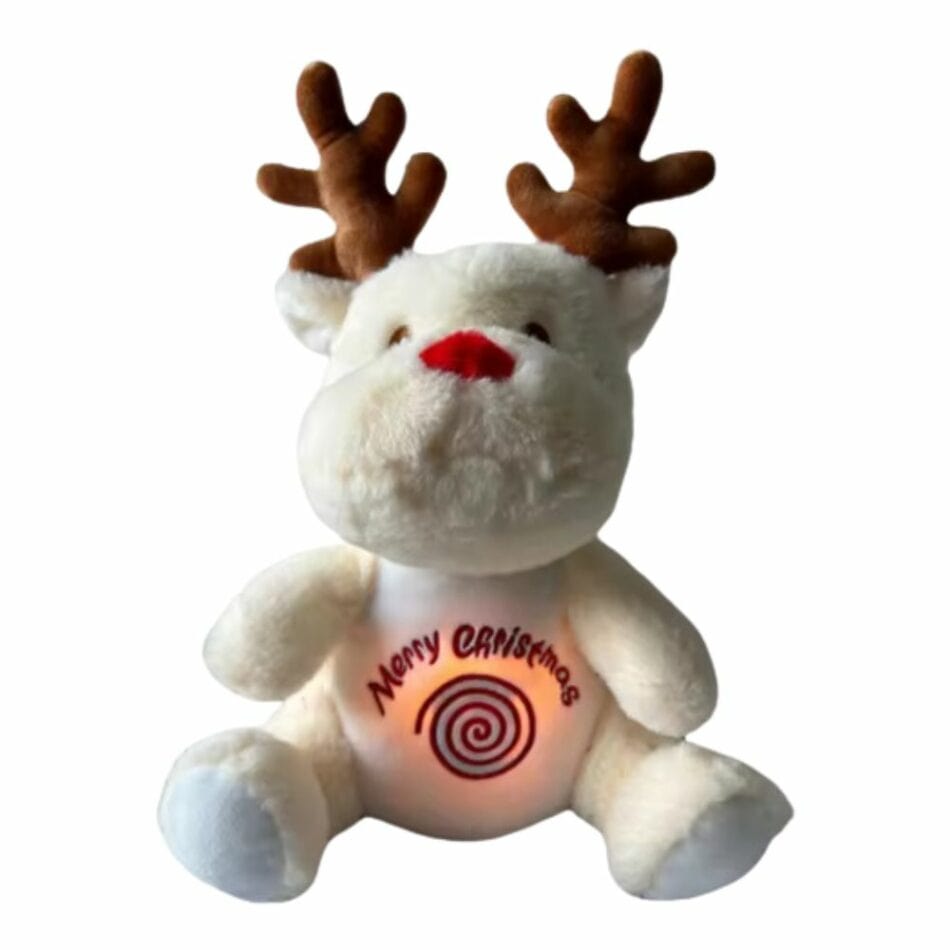 La Peluche Blanc Peluche renne de Noël respirante avec berceuses douce
