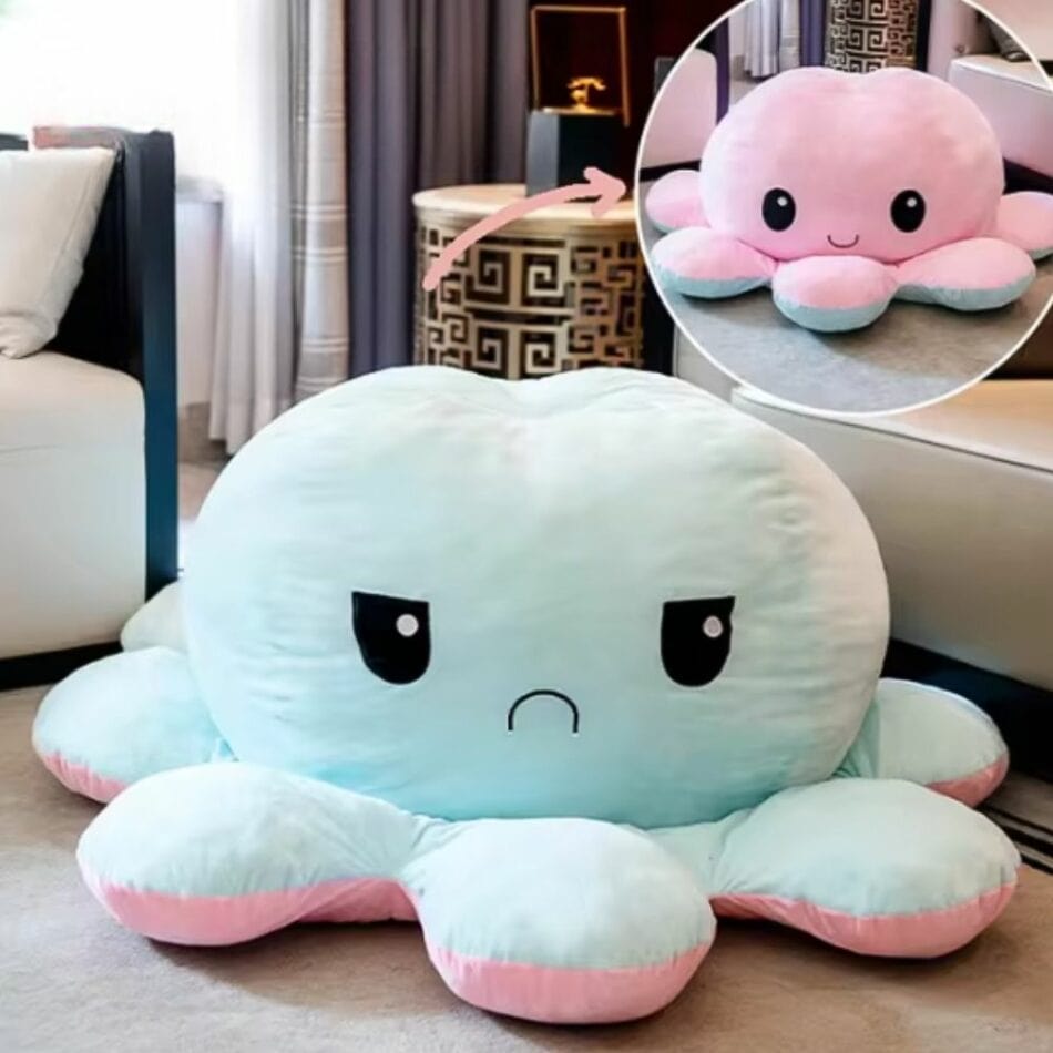 La Peluche Bleu clair Peluche géante pieuvre réversible