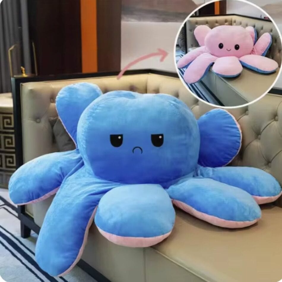 La Peluche Bleu foncé Peluche géante pieuvre réversible