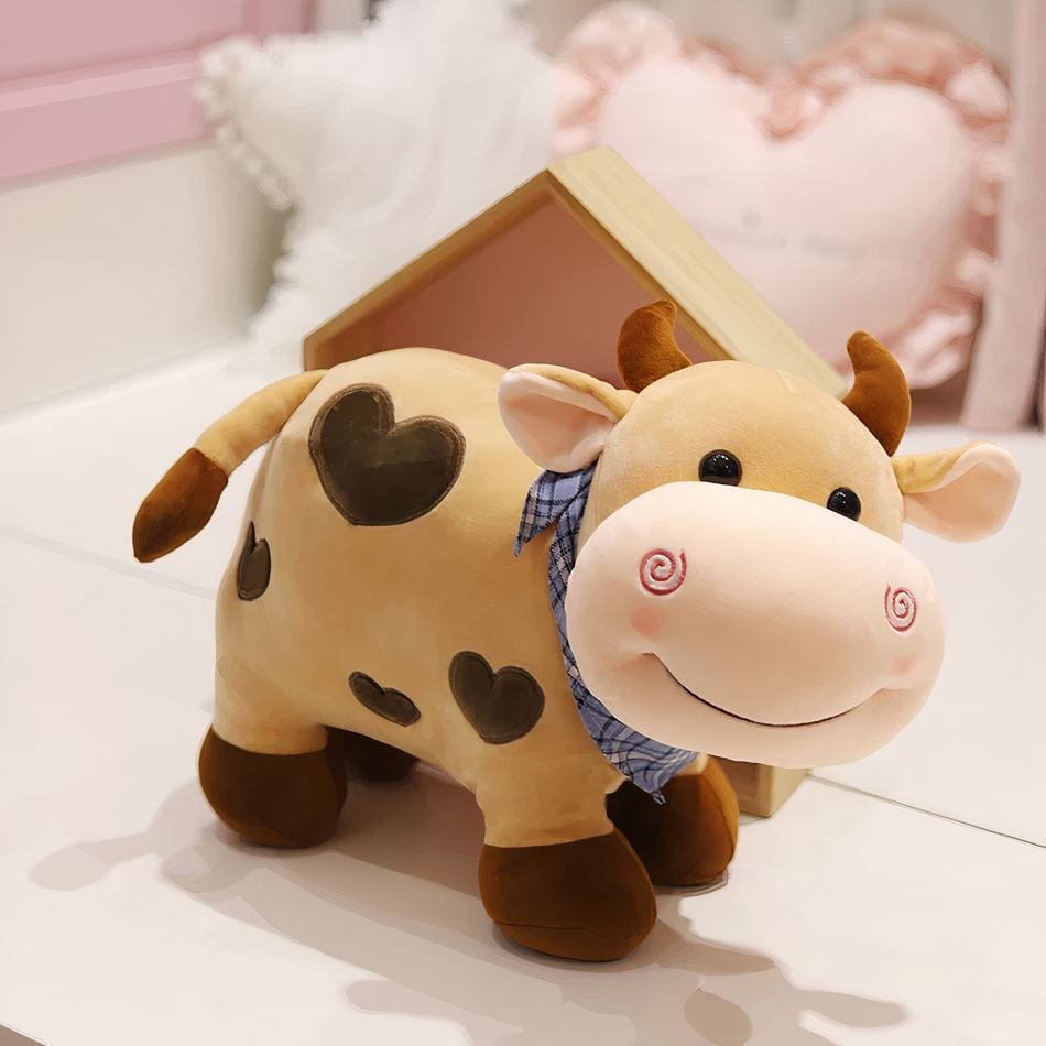 La Peluche Marron / 40cm Peluche vache motif coeur