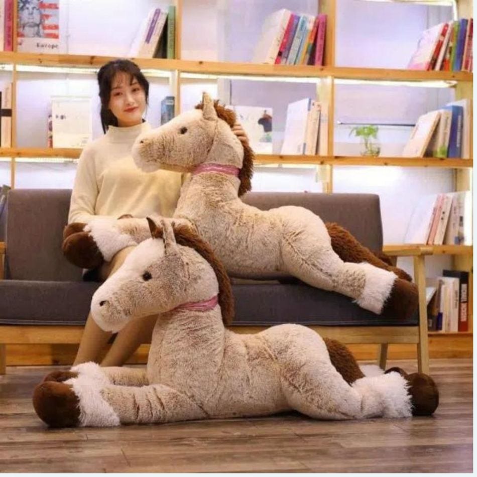 La Peluche Peluche cheval beige couché