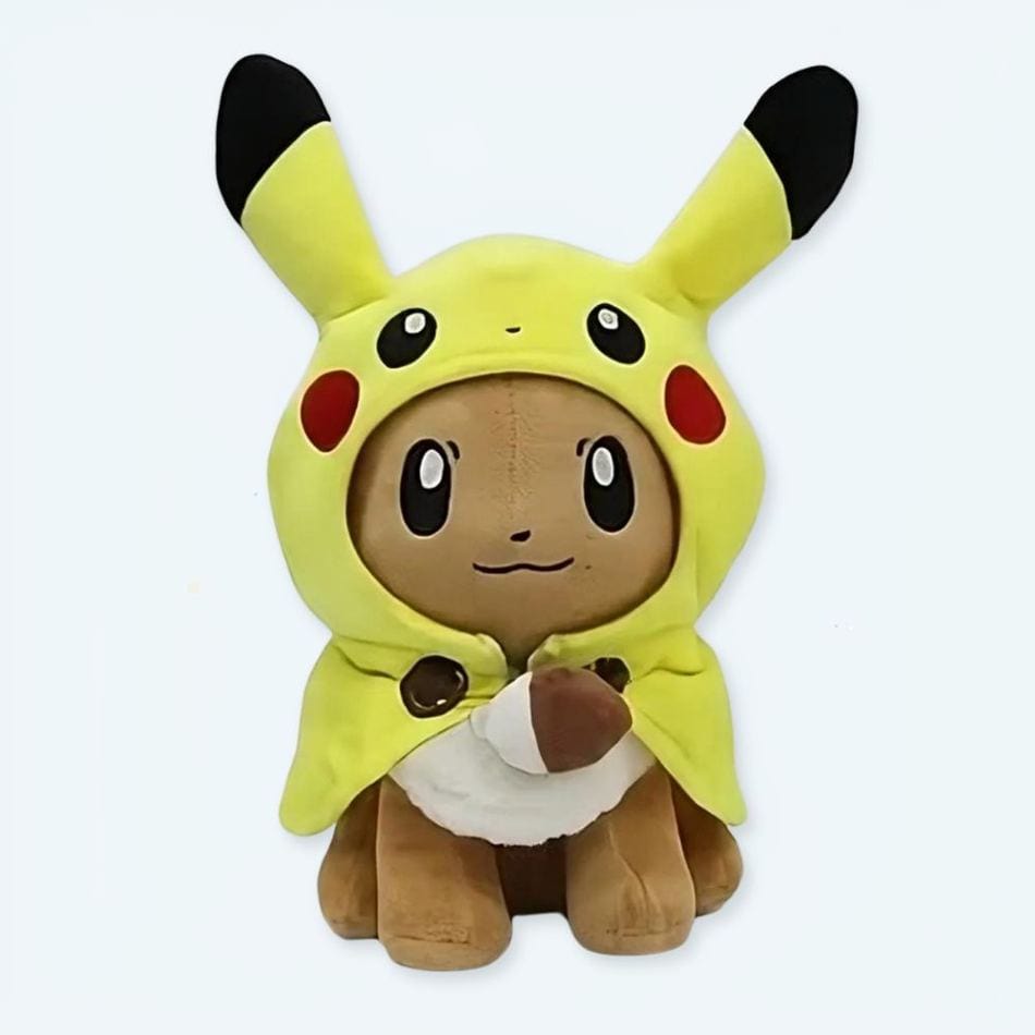 La Peluche Peluche Evoli déguisée en Pikachu jaune