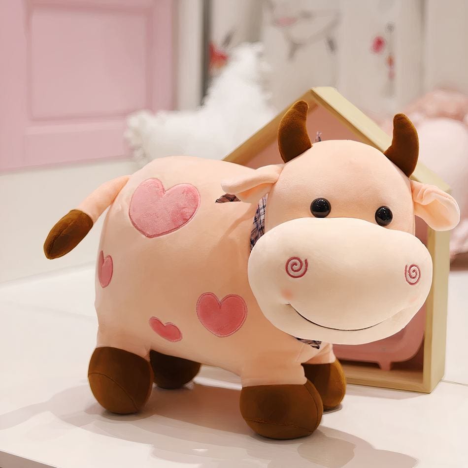 La Peluche Rose / 40cm Peluche vache motif coeur