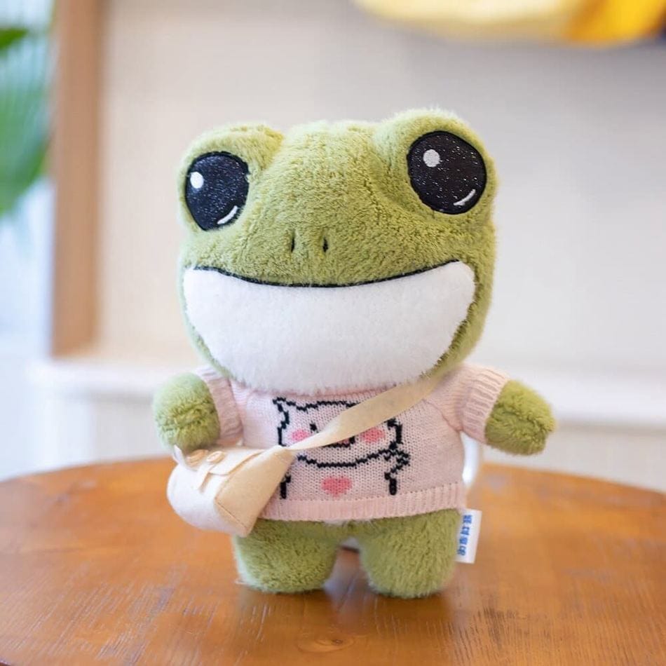 La Peluche Rose Peluche grenouille avec sac