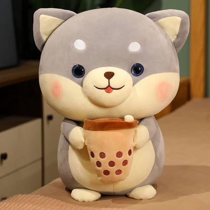 La Peluche 20cm / Gris Peluche chien avec Bubble Tea