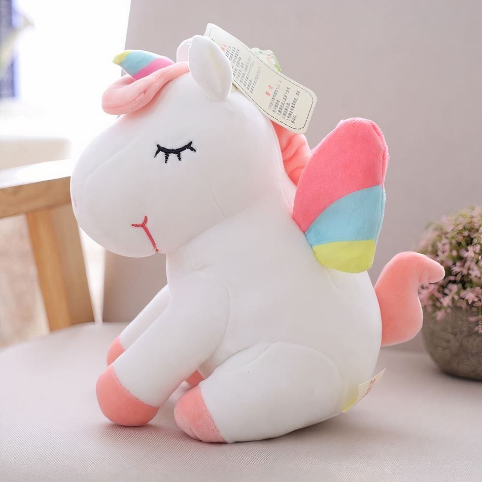 La Peluche 25cm Peluche licorne blanche en arc-en-ciel
