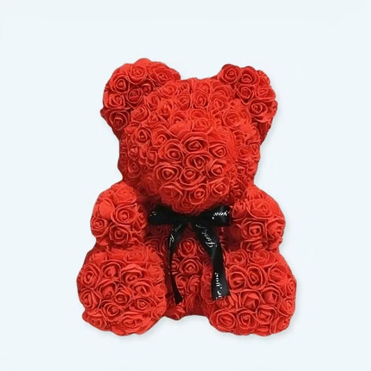 La Peluche 25cm Peluche ours avec fleur rouge