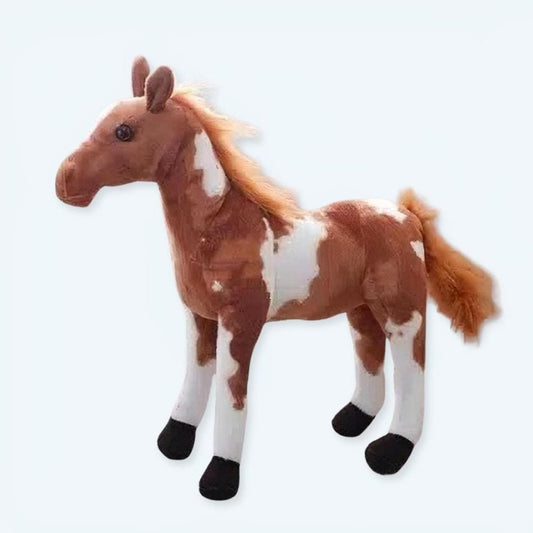 La Peluche 30cm Peluche cheval marron et blanc