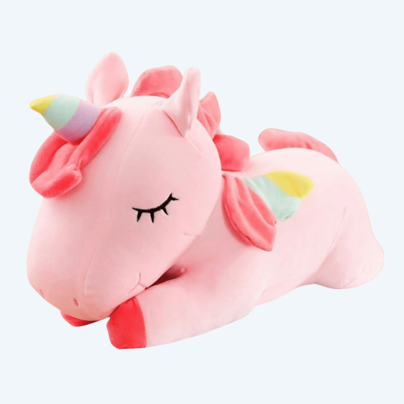 La Peluche 30cm Peluche licorne rose couchée