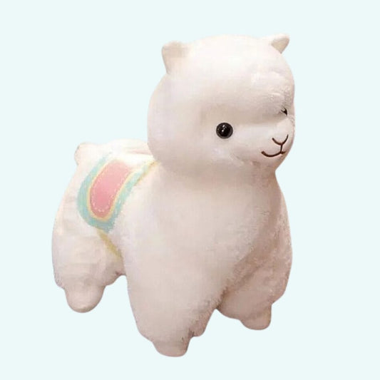 La Peluche 35cm Peluche lama blanc avec selle