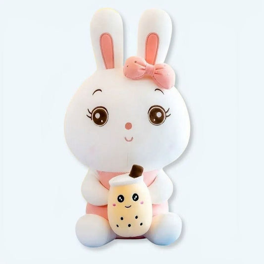 La Peluche 40cm Peluche lapin Bubble tea blanc