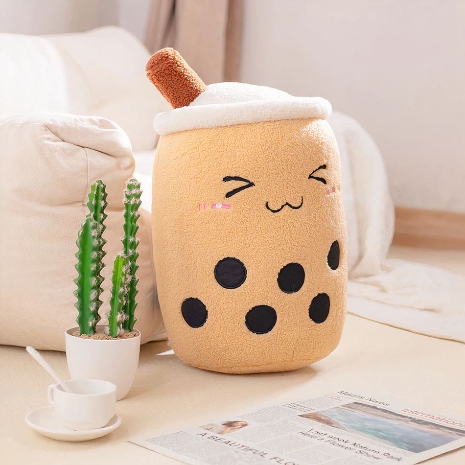 La Peluche Beige / 22-24cm Peluche Bubble tea souriante pour enfant