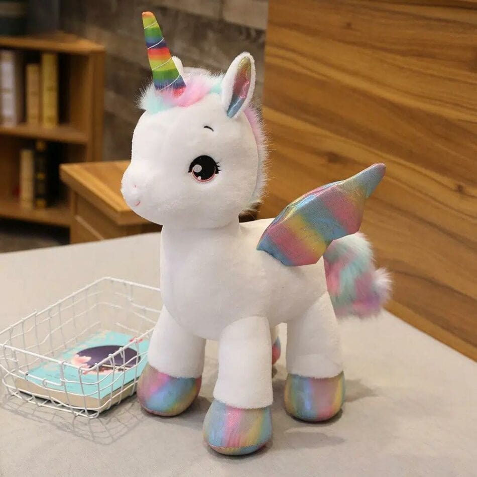 La Peluche Blanc / 40cm Peluche licorne colorée en arc-en-ciel