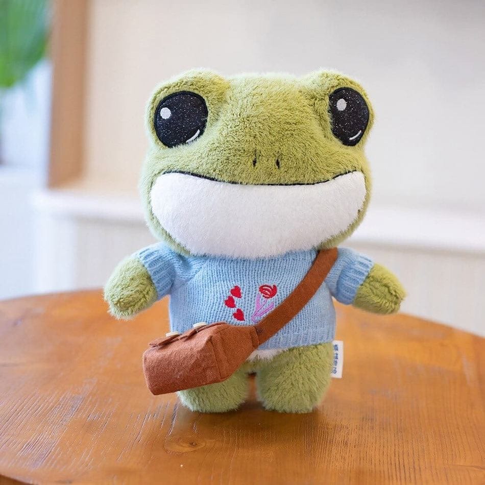 La Peluche Bleu Peluche grenouille avec sac