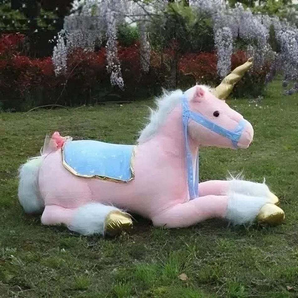 La Peluche Grande peluche licorne cheval rose