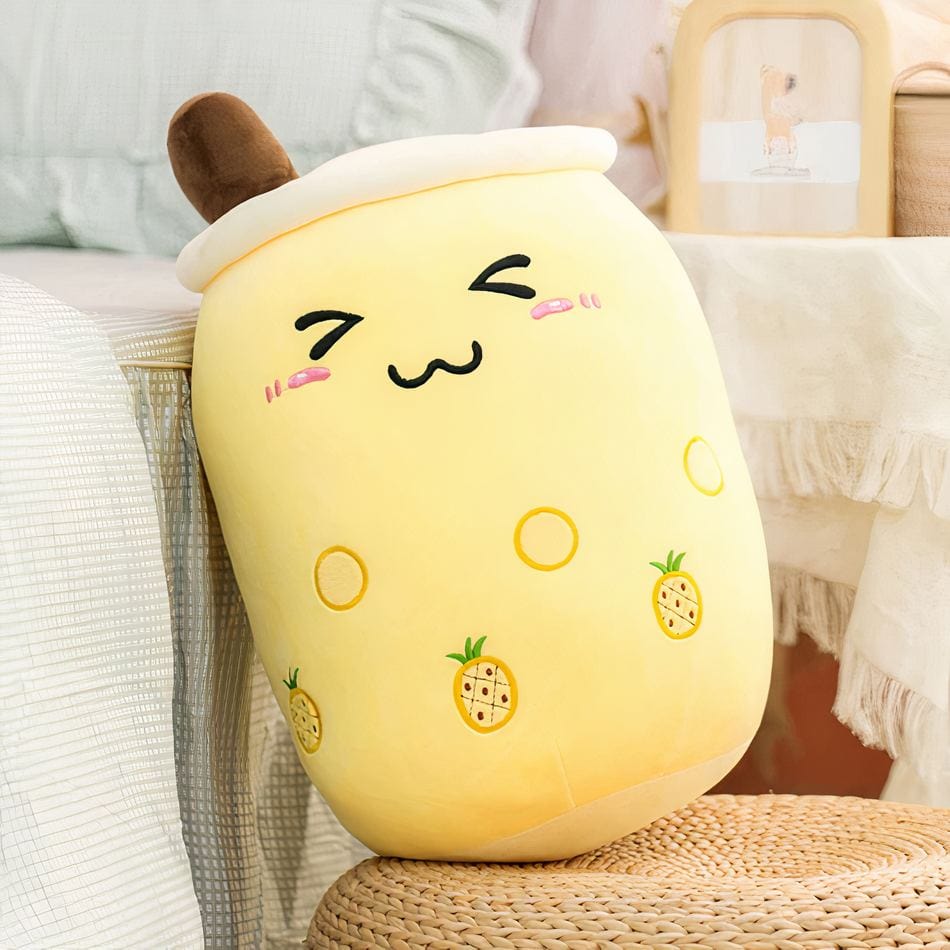 La Peluche Jaune / 22-24cm Peluche Bubble tea mignon en forme de coussin