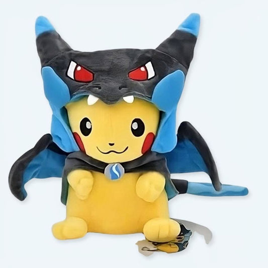 La Peluche Peluche Pikachu en costume Méga Dracaufeu X