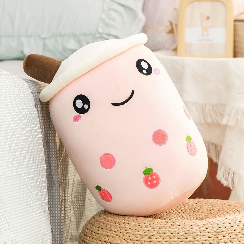 La Peluche Rose / 22-24cm Peluche Bubble tea mignon en forme de coussin