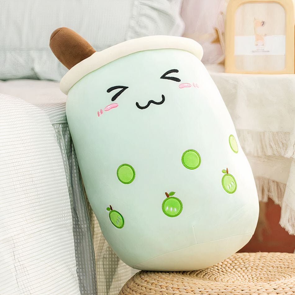 La Peluche Vert / 22-24cm Peluche Bubble tea mignon en forme de coussin